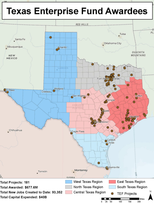 Texas Enterprise Fund Awardee Map